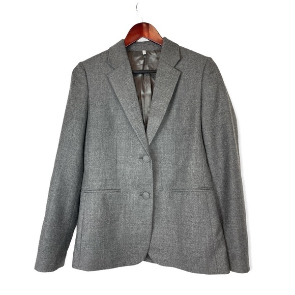 HELMUT LANG Woman’s size 2 Heathered 2-button wool blazer Grey Career Wear - Picture 2 of 8